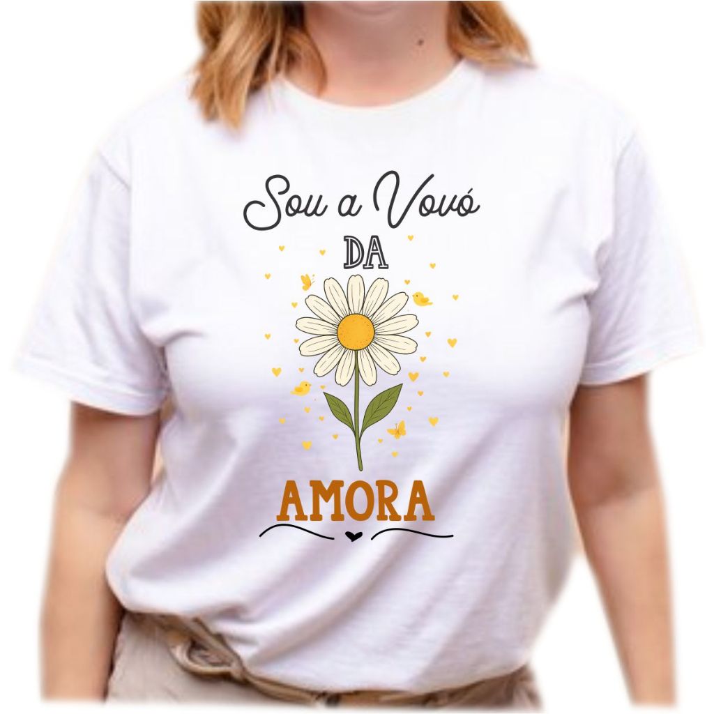 Camiseta personalizada margarida para vovó informar nome da neta
