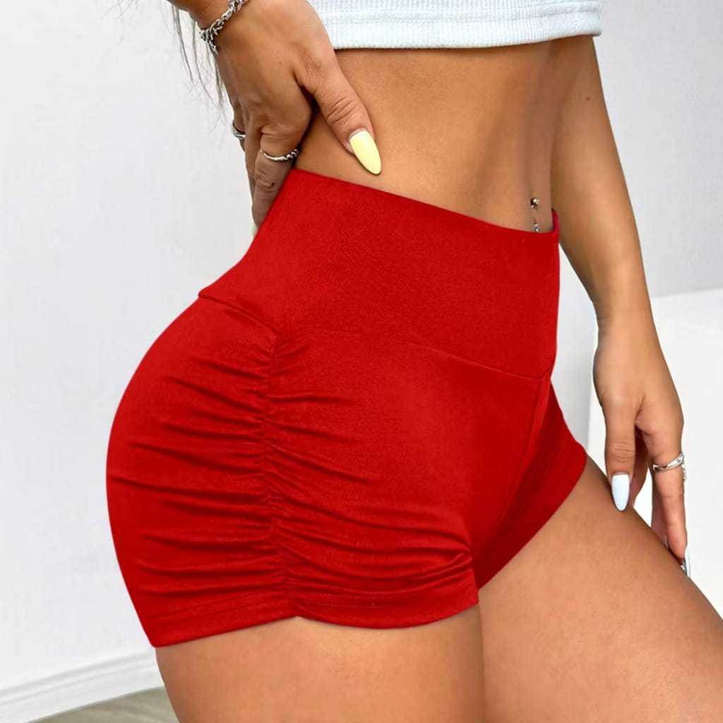 Short casual franzido na lateral cintura alta encorpado treino academia em Oferta na Shopee