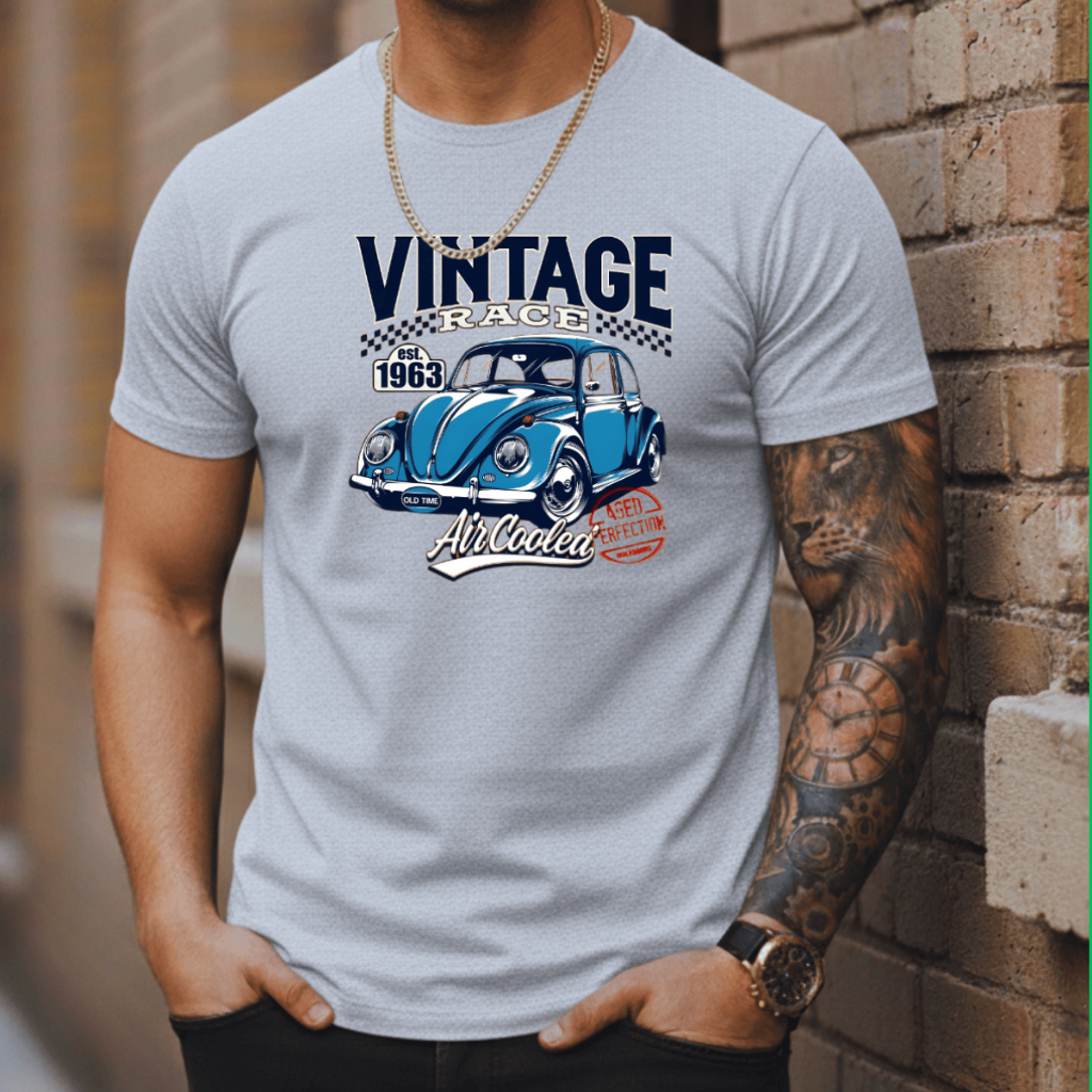 Camisa Masculina Basica Vintage race 100% Algodão fusca Camiseta Antigo Retro Classico kombi
