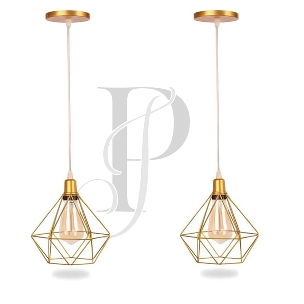 Kit 2 Pendente Lustre Luminária diamante Aramado Preto Industrial