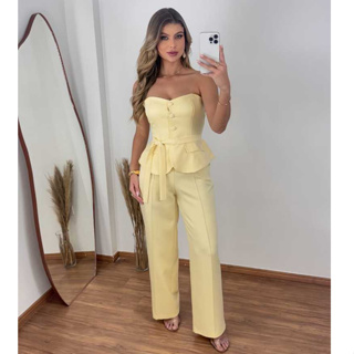 Conjunto Feminino Calça e Cropped Tomara Chique Casual Elegante Moderno Estiloso em Oferta na Shopee