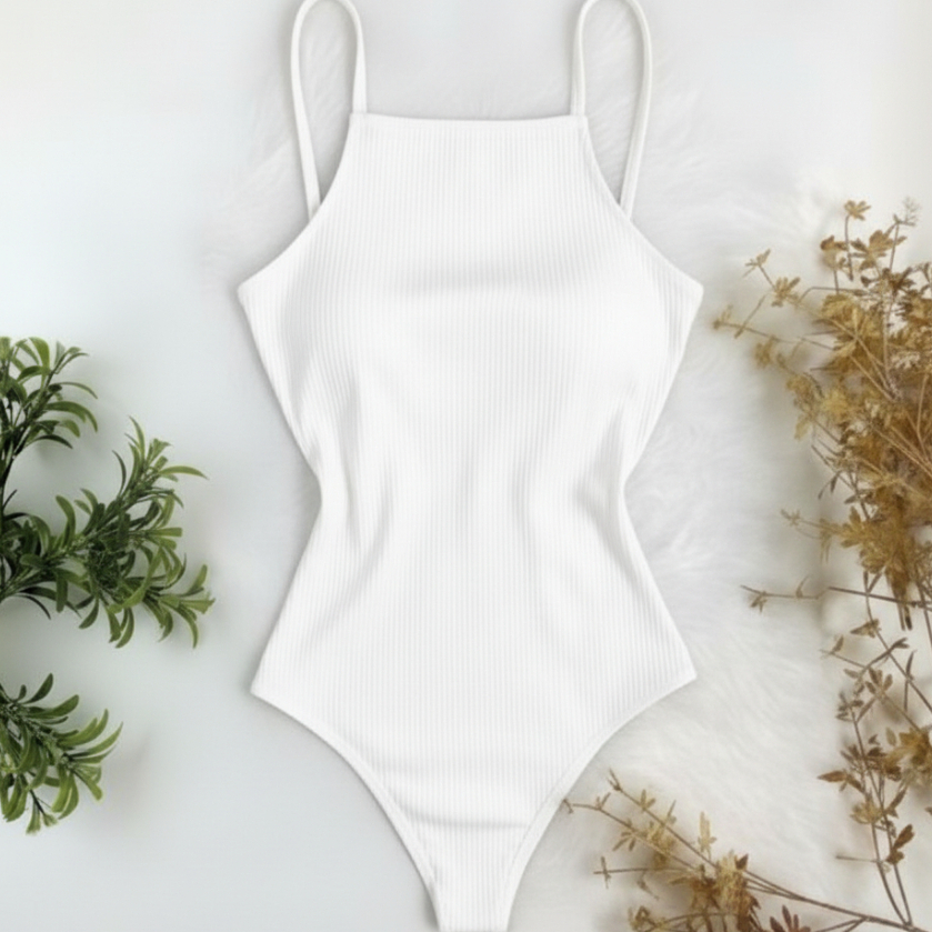 Body Costa Nua Canelado Alcinha Top Feminino Básico Roupa Versátil Tecido Premium Confortável