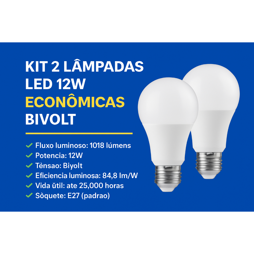 Kit 2 Lâmpadas Led Elgin 12w Branca Morna 3000k Bivolt E27 Branco-morna