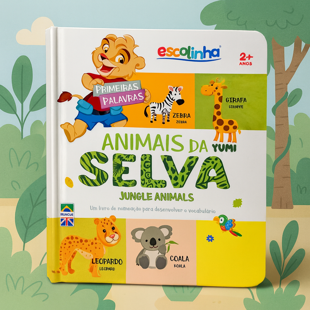 Livro Infantil Bebê Primeiras Palavras Em Inglês E Português Animais Selva Montessori Capa Dura