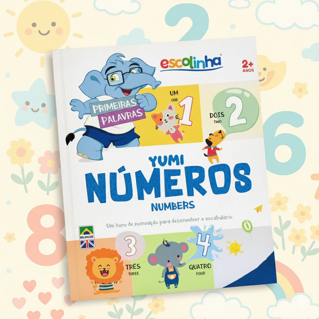 Livro Infantil Bebê Primeiras Palavras Em Inglês E Português Números Montessori Capa Dura Premium