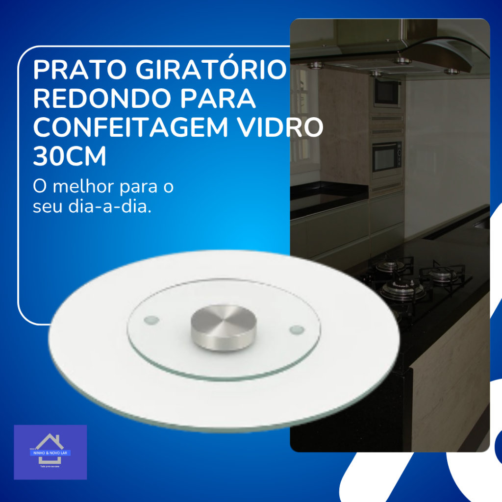 Prato GiratórioConfeitaria em Vidro 30cm Bailarina Redonda Profissional  Prato Giratório de Vidro 3