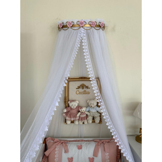 Dossel Arabesco  Dourado Flor Rosa  + Mosquiteiro  Tule Algodão em Oferta na Shopee