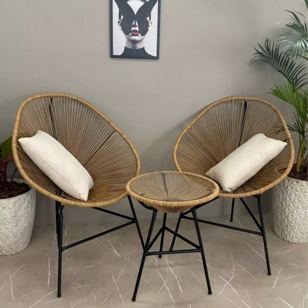 Jogo De Cadeiras e Mesa de Centro Acapulco Com Fibra Sintética Reforçada Para Decoração Área Externa