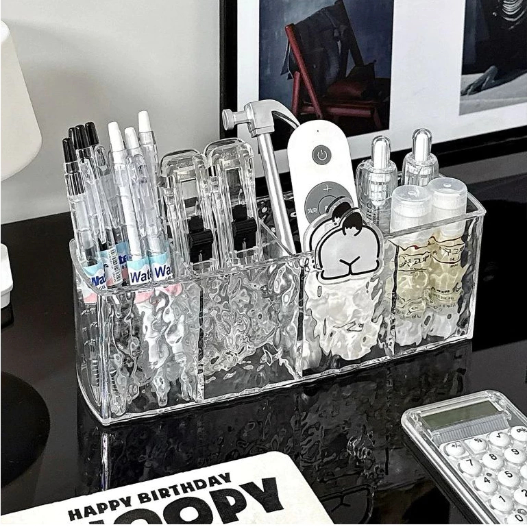 Organizador Acrilica  de 4 Divisórias Mesa Para Cosmético Porta Pincel Maquiagem Penteadeira Diamante Multiuso