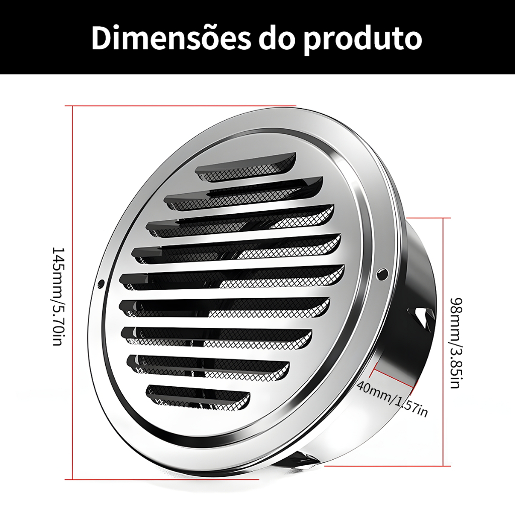 Grelha De Inox Acabamento P/ Exaustor Coifa Ventilação 150mm