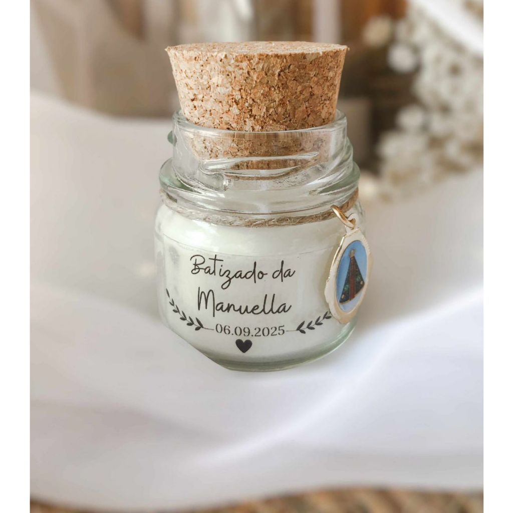 Kit de vela aromática com Medalha Nossa Senhora Aparecida ou Nossa senhora das Graças- Batizado-Casamento