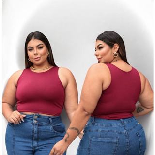 CROPPED ESTILO  FEMININO PLUS SIZE REGATA BÁSICA ESSENCIAL NO SUPLEX TODO DUPLO em Oferta na Shopee