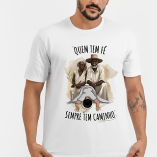 Camiseta Básica 100% Algodão Umbanda Preto Velho Quem Tem Fé em Oferta na Shopee