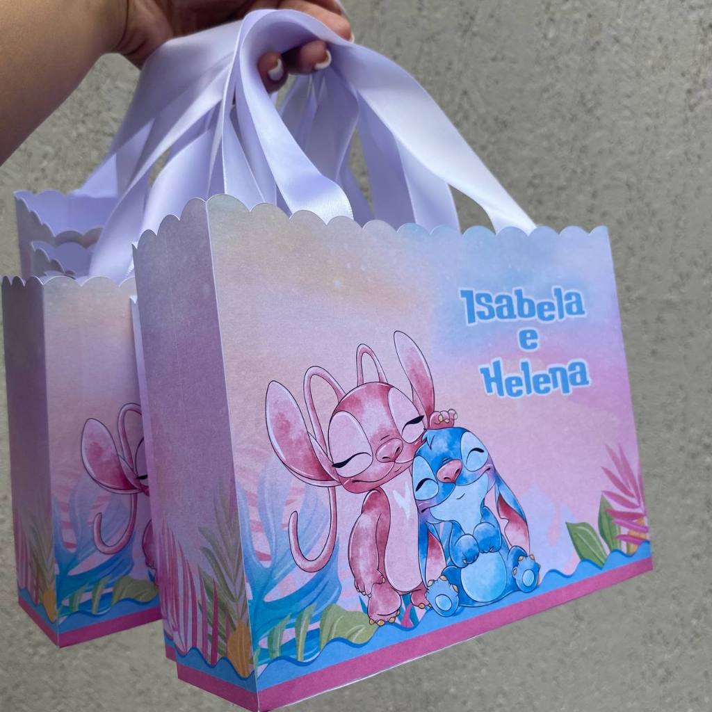 SACOLINHA PERSONALIZADA STITCH E ANGEL- TAMANHO G- LEMBRANCINHA STITCH- FESTA STITCH