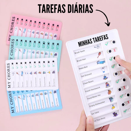 Quadro de Tarefas Divertido para Crianças: Desenvolve Habilidade de Organização e Disciplina + 10 Folhas de Cartão