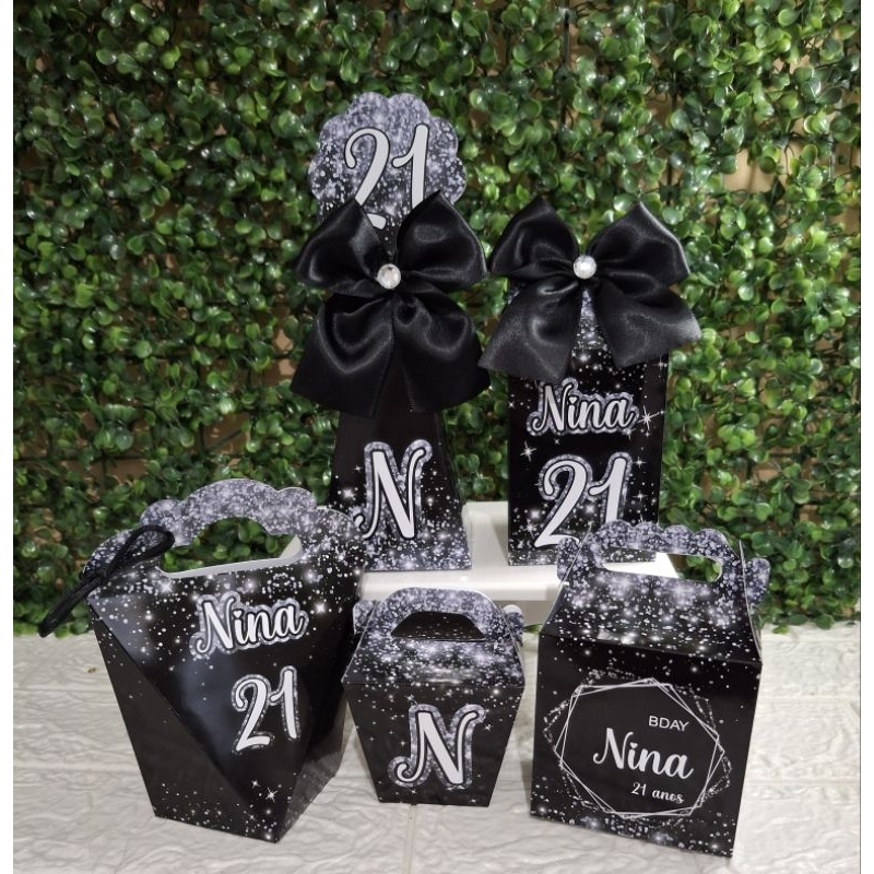 Kit Caixinhas15 anos, Preto/ Prata, Lembrancinha Personaluzada de Aniversário (FAZEMOS TDS IDADES)