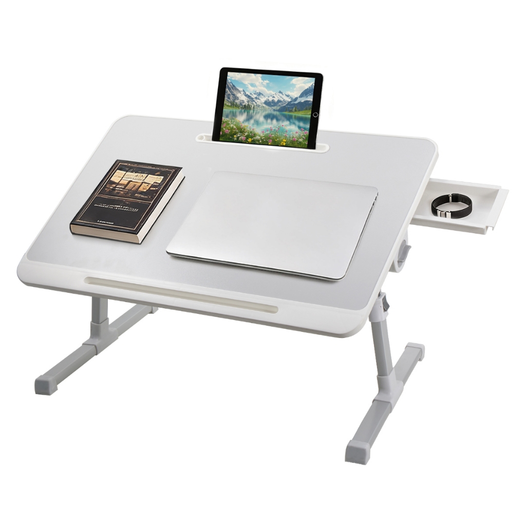 Mesa De Cabeceira Para Laptop 60*40CM, Dobrável/Ajustável Em Altura, Angulo, Com Gaveta De Armazenamento