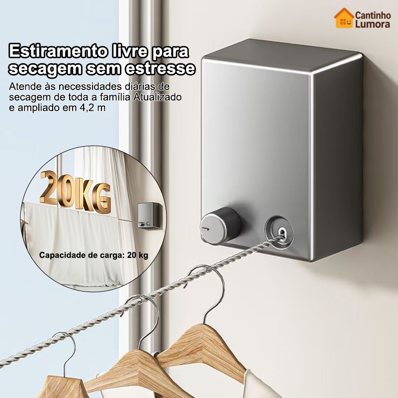 Varal Retrátil Corda De Aço Inoxidável C Suporte Parede 4,2M Suporta até 20kg em Oferta na Shopee