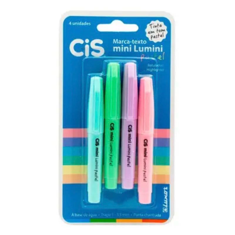 Pincel Marca Texto Mini 4 Cores Pastel Cis - 1 Blister Com 4 Cores