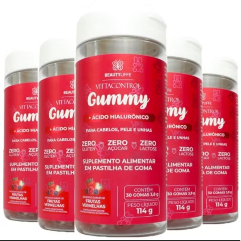 1 Pote Gummy Hair Vitamina Capilar + ácido Hialurônico - sabor frutas vermelhas - 30 gomas