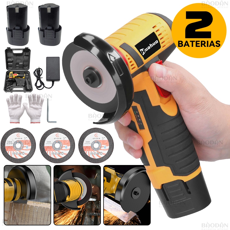 Esmerilhadeira Sem Fio 12V – 2 Baterias, Kit Completo Lixadeira Serra Mármore, Portátil para Metal, Madeira, Mármore