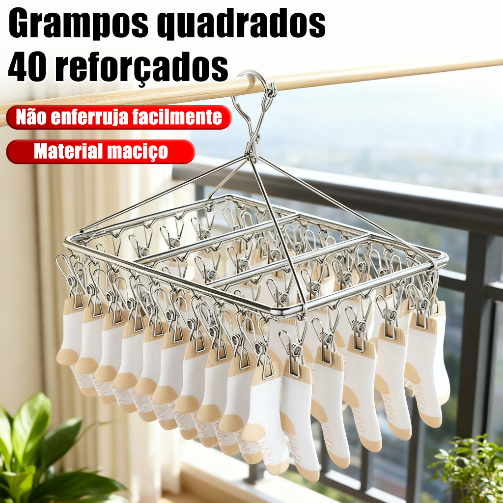 Prendedores de meias de aço inoxidável com ganchos, extremamente duráveis ​​- Conjunto de 20/30/40