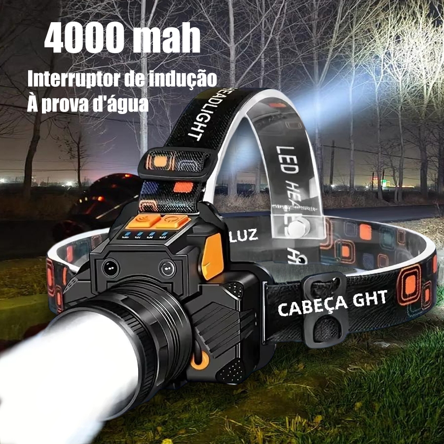 Lanterna De Cabeca Profissional Led Prova D'água Farol De Cabeça Potente Forte
