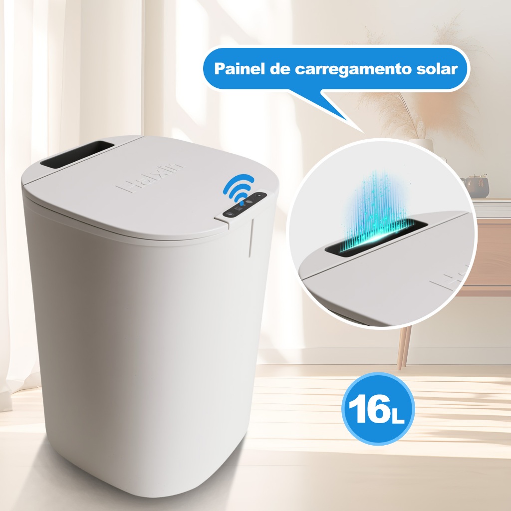 Caixote do Lixo Inteligente, 16 Litros, Com Sensor Inteligente, Alimentado Por Bateria De Lítio e Energia Solar