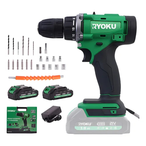Furadeira Parafusadeira Elétrica 21v 2 Baterias Ryoku Sem Fio Com Maleta em Oferta na Shopee