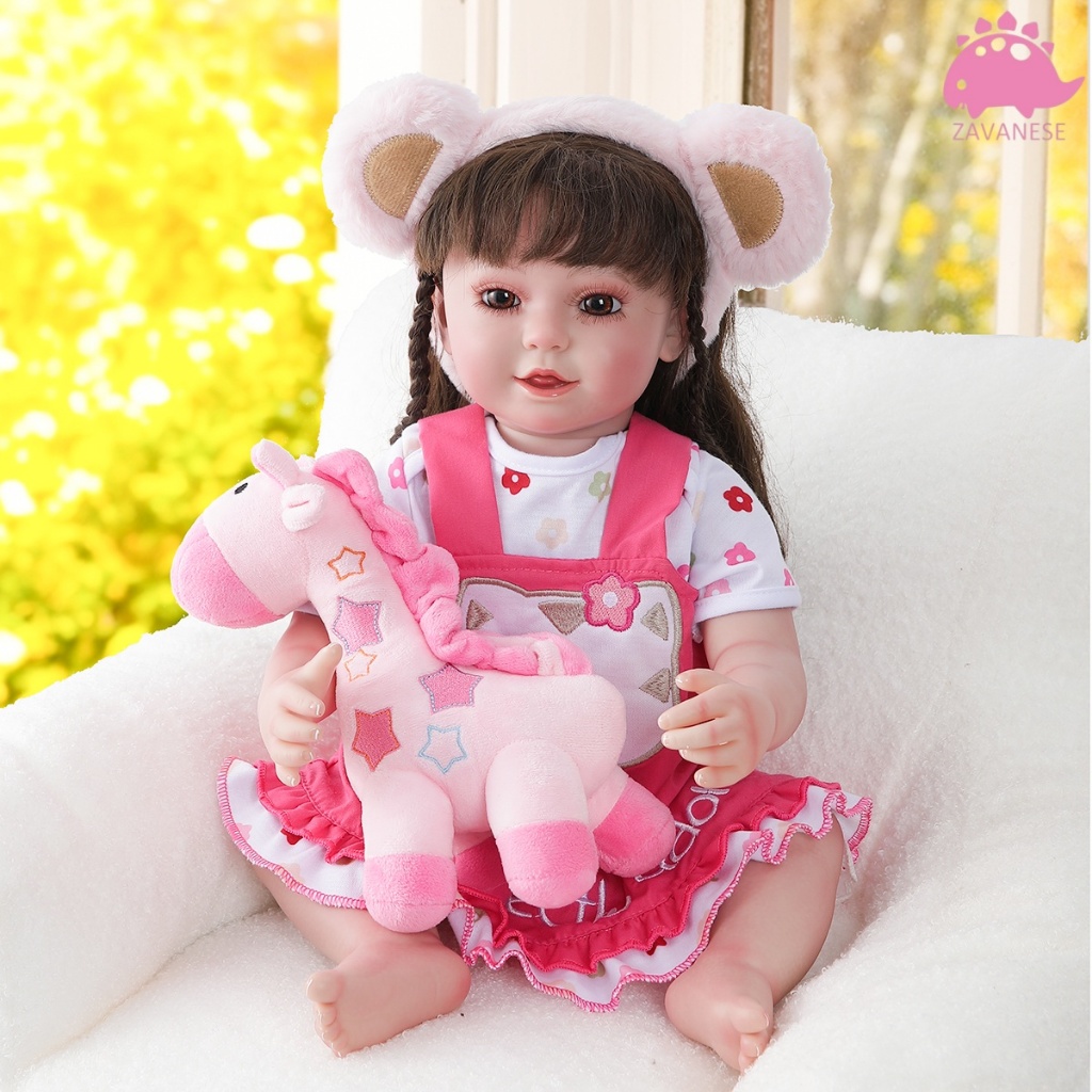 Rosa com saia reborn boneca menina 100% silicone com pony para crianças presentes ZAVANESE em Oferta na Shopee
