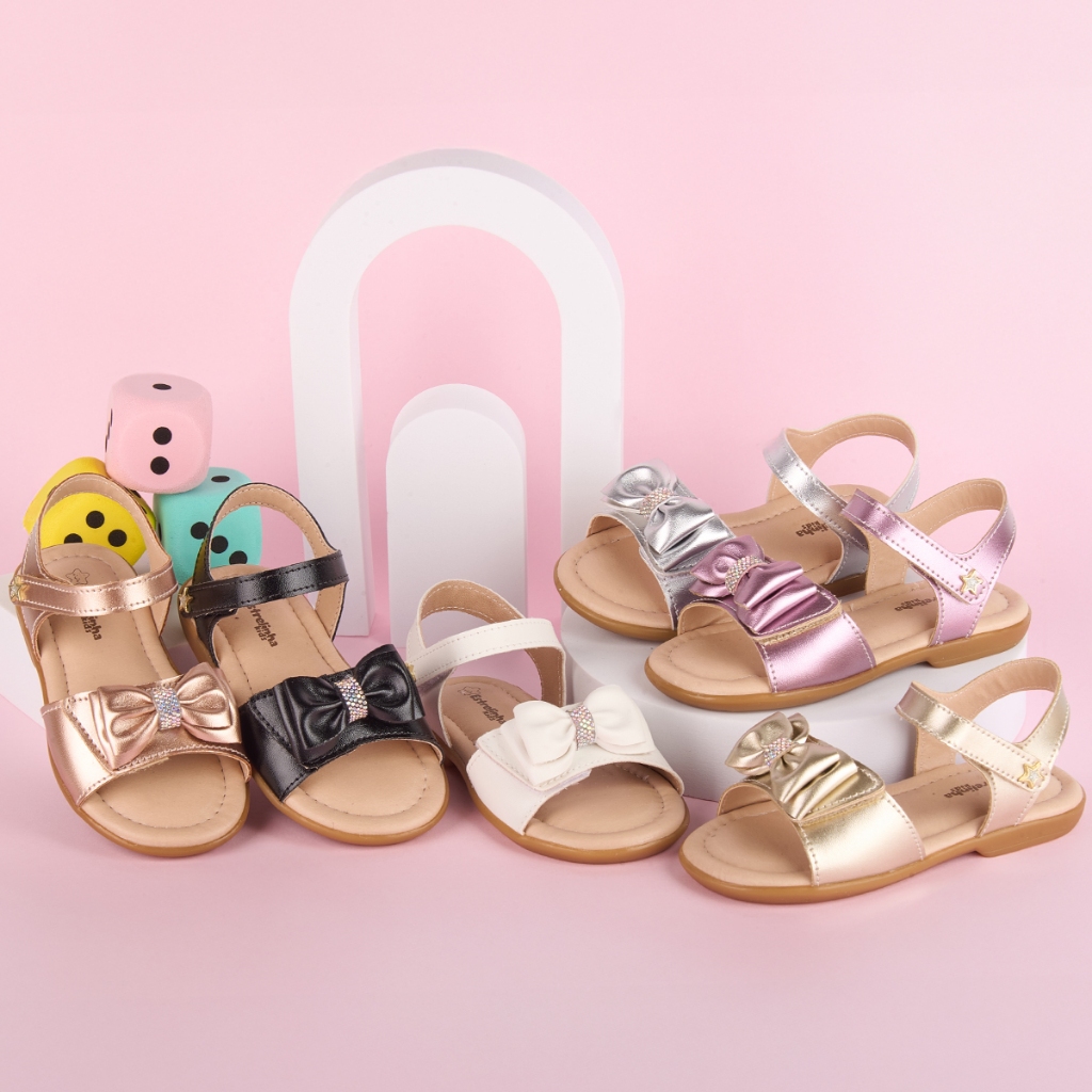 Sandália Infantil Menina Laço Strass Velcro Estrela Delicada Confortável Verão Elegante Festa Casual