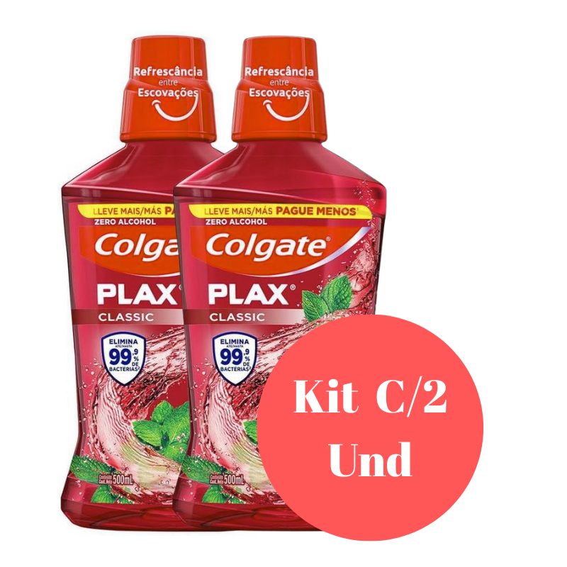 Kit C/2 Enxaguante Bucal Colgate Plax Classic 500ml Zero Álcool