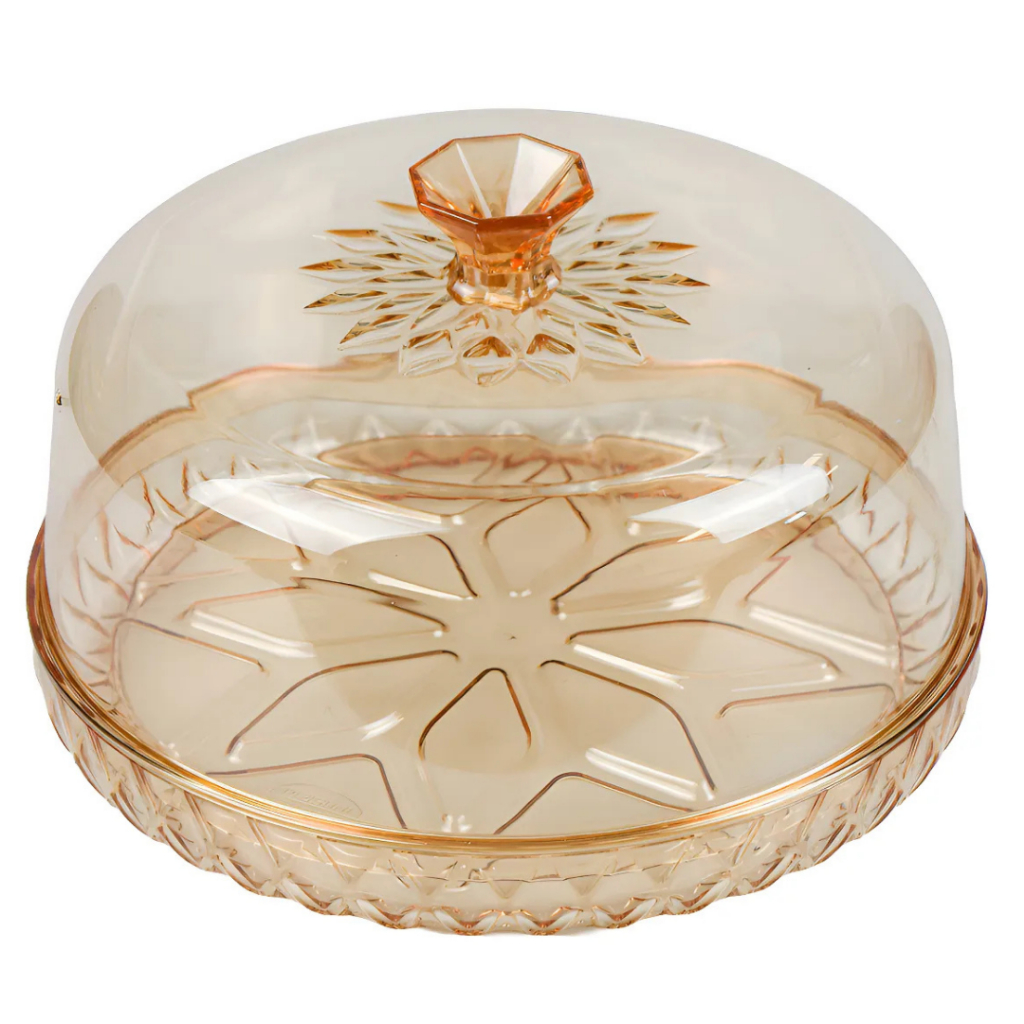 Queijeira P/ Mesa Posta Linha Glamour C/ Tampa 18cm - Em Acrílico Âmbar Citrino em Oferta na Shopee