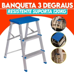 Escada Escadinha Banqueta Alumínio 3 Degraus MOR Resistente Domestica 120 kg