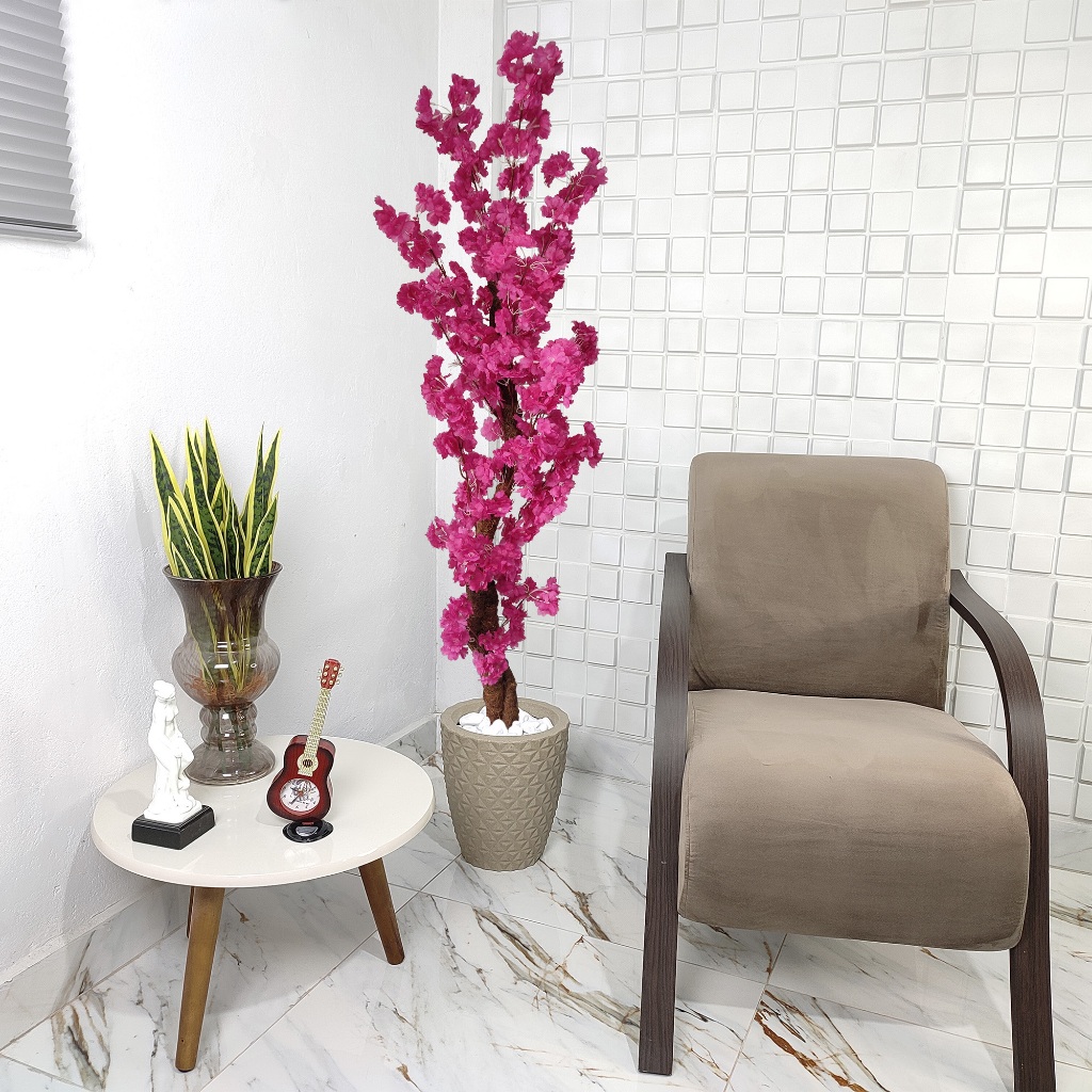 Cerejeira Artificial Japonesa Pink Vaso Liso Pedra Decoração 150cm