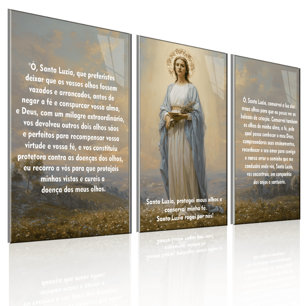 Quadro Religioso Santa Luzia com Oração Decorativo Católico Fé Proteção Parede Sala Quarto Presente Cristão Cabiceira