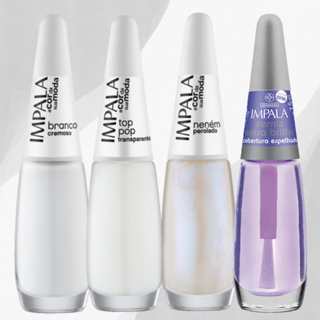 Kit 4 Esmaltes Impala Branco Francesinha p/ Noivas Com Verniz Extra Brilho Cobertura Espelhada em Oferta na Shopee