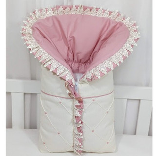 Porta Bebê Saco Dormir Acolchoado com Gripir Tecido Pique Palha E Rose