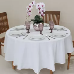 Toalha de Mesa Redonda 6 Lugares em Tecido Linhão 1,80m de Diâmetro Branco Sala/Jantar