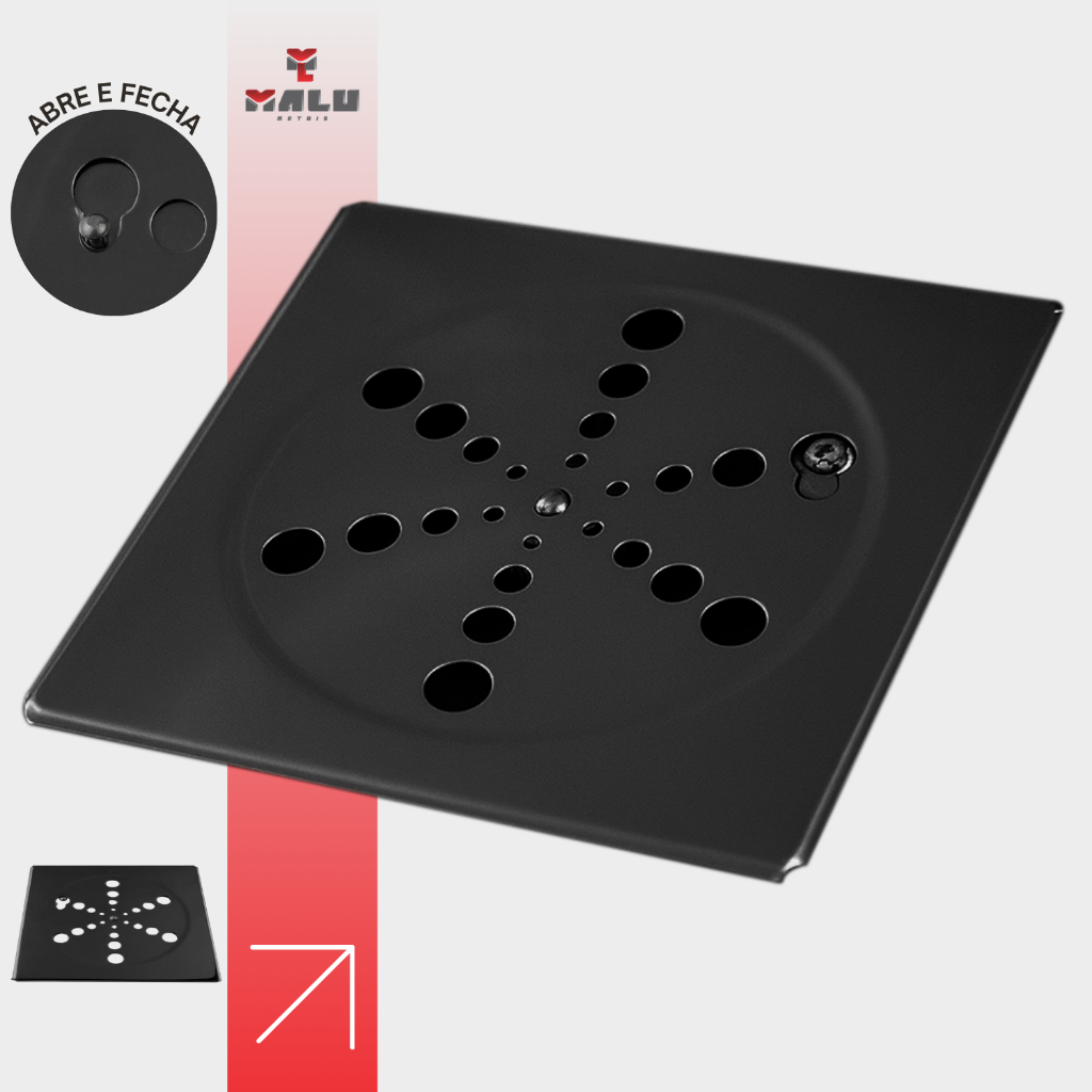 Grelha Ralo Quadrado 15x15 cm Aço Inox Preto Fosco – Abre e Fecha Design Moderno e Resistente em Oferta na Shopee