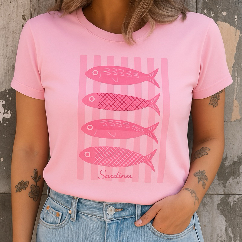 Camiseta Feminina Sardines Estampa Peixes Verão Confortável em Oferta na Shopee