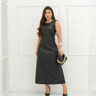 Vestido Feminino Longuete Couro Regata Soltinho Moda Elegante em Oferta na Shopee