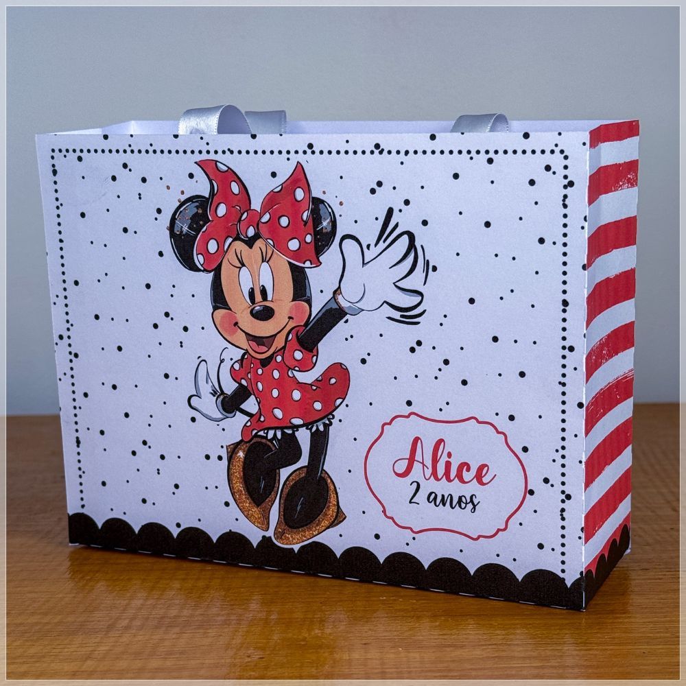 SACOLINHA - PERSONALIZADA - LEMBRANCINHA - ANIVERSARIO - EVENTO - MINNIE VERMELHA - PEGUE E MONTE - JL