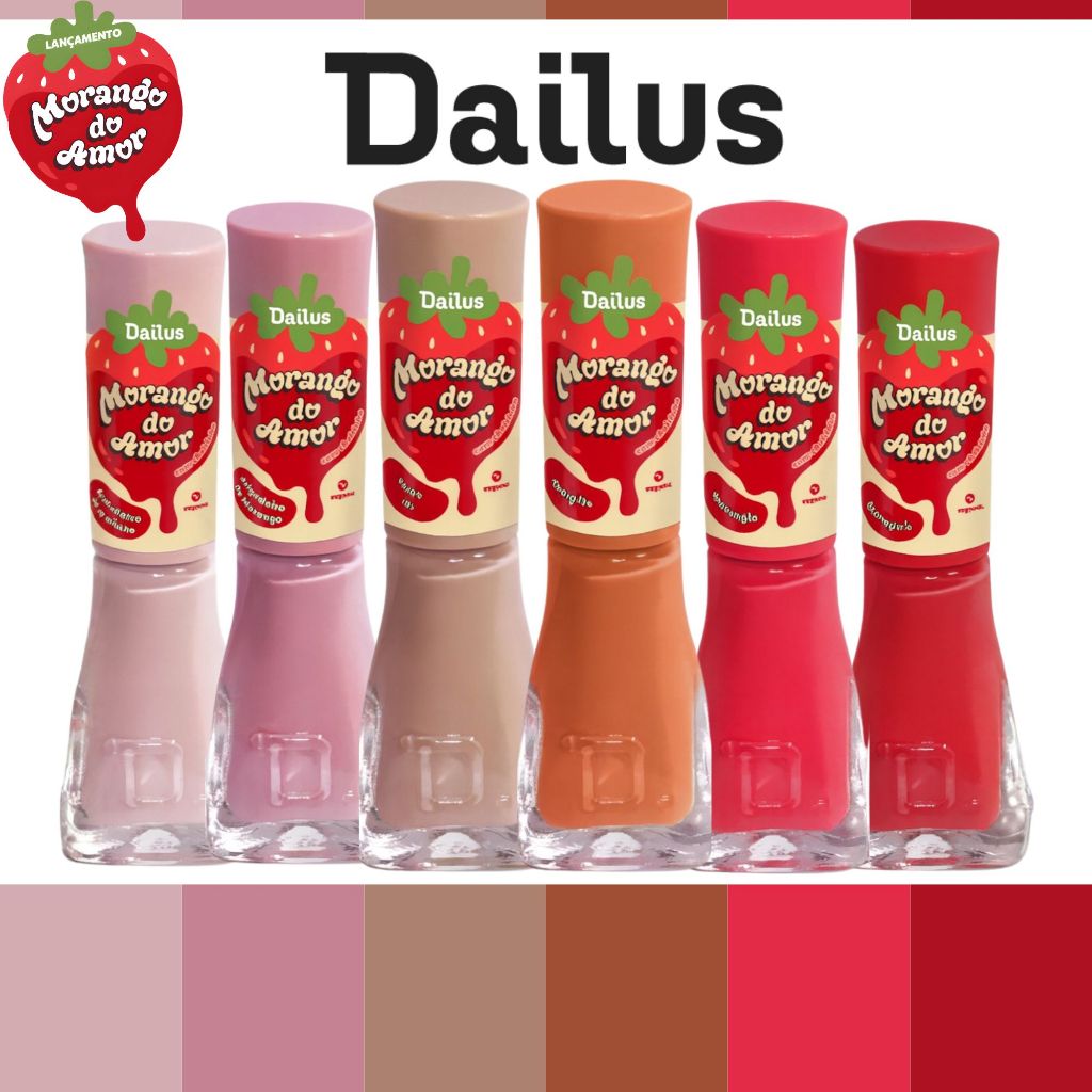 Kit 6 Esmaltes Dailus Nova Coleção Morango do Amor Esmalte Atacado Cheirinho em Oferta na Shopee