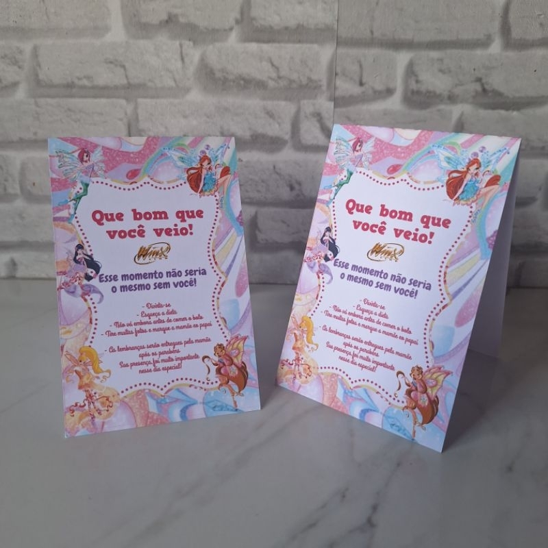 Kit Plaquinha de Mesa Clube das Winx Encantado Personalizados Festa Lembrancinha Mimo Aniversário Infantil Chá de Bêbe
