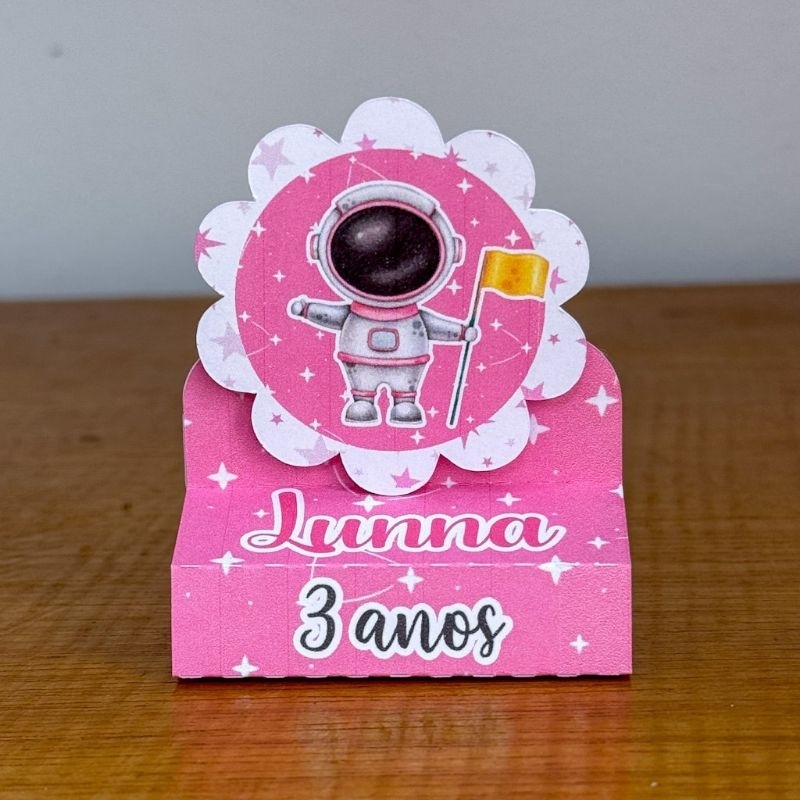 Porta Bis duplo ASTRONAUTA ROSA Pegue Monte Aniversário Mesversário Caixinhas Personalizadas Lembrancinhas