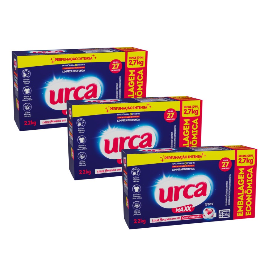 Kit 3 Lava Roupas em Pó Concentrado Urca Cartucho - 2,2kg cada