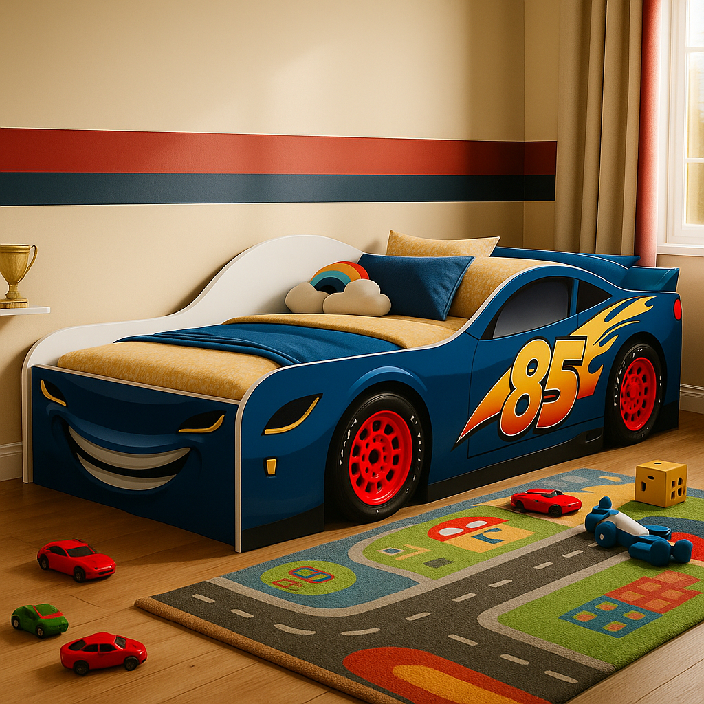 Cama Carro Infantil Junivel com Colchao Adesivada Quarto de Criança Cama com Proteção Laretal
