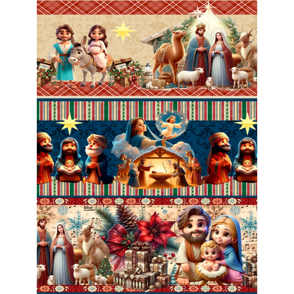 Tecido Tricoline Mista - Barrado Digital - 10 Faixas - 0,50 cm x  1,45 largura -  Varias estampas Natal em Oferta na Shopee