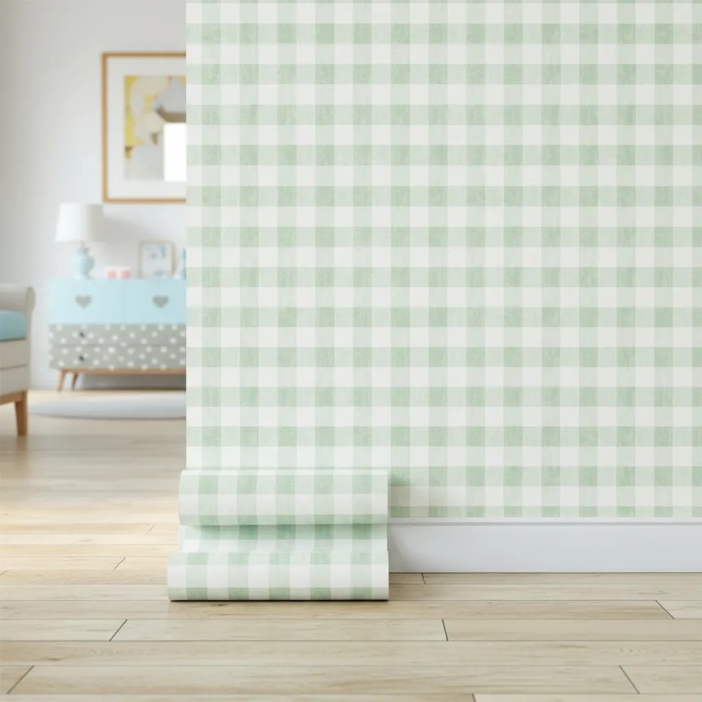 Papel de Parede Adesivo Lavável  Infantil Xadrez Verde Claro